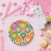 Helder kleurrijk midden eeuw modern atoompatroon papieren bordje (Feest)