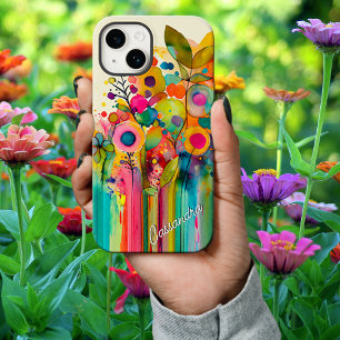 Helder Kleurrijk Modern Bloemmotief iPhone 14 Hoesje