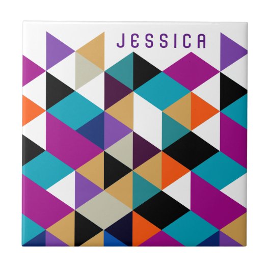 Helder kleurrijk modern geometrisch patroon tegeltje (Voorkant)