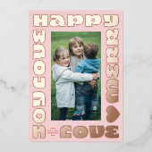 Helder kleurrijk modern | Kerst een foto roze Folie Feestdagenkaart (Voorkant)