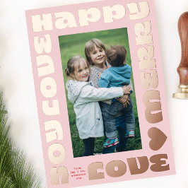 Helder kleurrijk modern | Kerst een foto roze Folie Feestdagenkaart