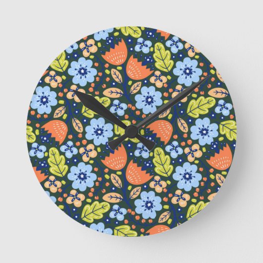 Helder Kleurrijk Modern Mooi Bloemmotief Ronde Klok (Voorkant)