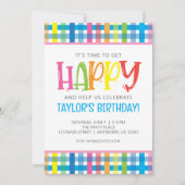 Helder Kleurrijk Plaid Gelukkig Verjaardagsfeest Kaart (Voorkant)