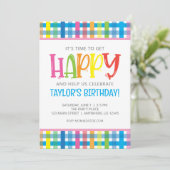 Helder Kleurrijk Plaid Gelukkig Verjaardagsfeest Kaart (Staand voorkant)