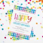 Helder Kleurrijk Plaid Gelukkig Verjaardagsfeest Kaart