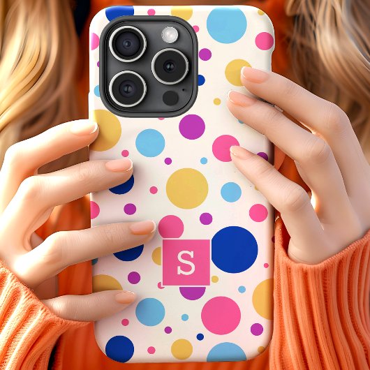 Helder Kleurrijk Polka Dots Patroon Monogram Case-Mate iPhone Case