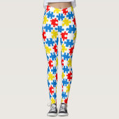 Helder Kleurrijk Puzzel Piece Patroon Leggings (Voorkant)