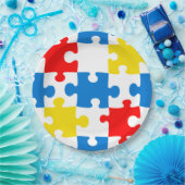 Helder Kleurrijk Puzzel Piece Patroon Papieren Bordje (Feest)