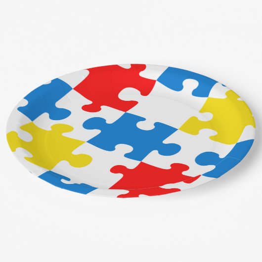 Helder Kleurrijk Puzzel Piece Patroon Papieren Bordje (Gekanteld)