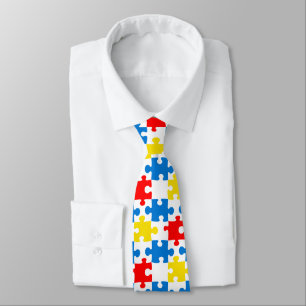 Helder Kleurrijk Puzzelstukken Patroon Stropdas