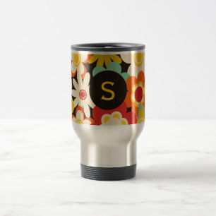 Helder Kleurrijk Retro Bloemmotief Monogram Reisbeker