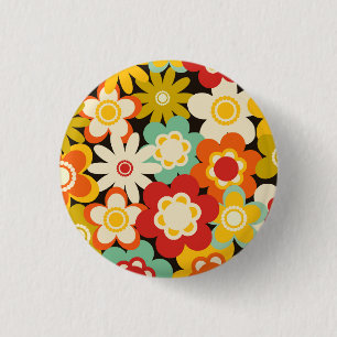 Helder Kleurrijk Retro Mooie Bloemmotief Ronde Button 3,2 Cm