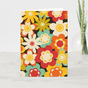 Helder Kleurrijk Retro Schattig Bloemmotief Kaart