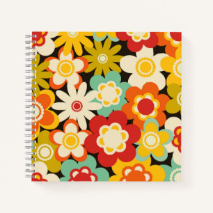 Helder Kleurrijk Retro Schattig Bloemmotief Notitieboek