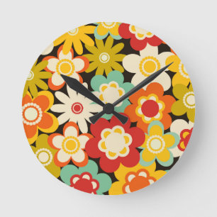 Helder Kleurrijk Retro Schattig Bloemmotief Ronde Klok
