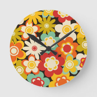 Helder Kleurrijk Retro Schattig Bloemmotief Ronde Klok