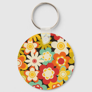 Helder Kleurrijk Retro Schattig Bloempatroon Sleutelhanger