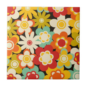 Helder Kleurrijk Retro Schattig Bloempatroon Tegeltje