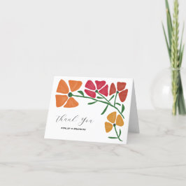 Helder & Kleurrijk Roze en Oranje Bloemen Bruiloft Bedankkaart