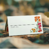 Helder & Kleurrijk Roze en Oranje Bloemen Bruiloft Plaatskaartje