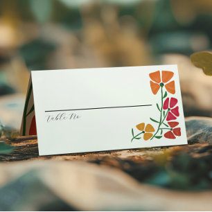 Helder & Kleurrijk Roze en Oranje Bloemen Bruiloft Plaatskaartje