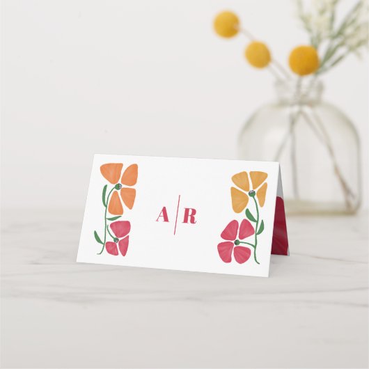 Helder & Kleurrijk Roze en Oranje Bloemen Bruiloft Plaatskaartje (Achterkant)