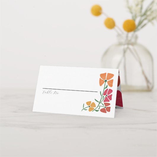 Helder & Kleurrijk Roze en Oranje Bloemen Bruiloft Plaatskaartje (Voorkant)