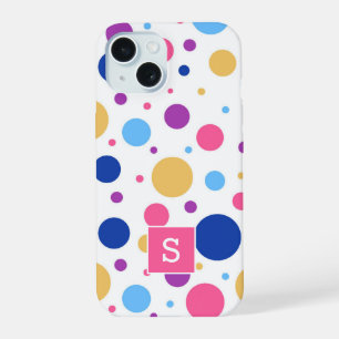 Helder Kleurrijk Stippenpatroon Monogram iPhone 15 Case
