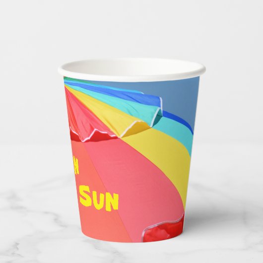 Helder kleurrijk strand paraplu zomer leuk feest papieren bekers (Achterkant)