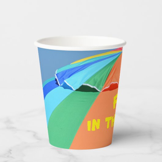 Helder kleurrijk strand paraplu zomer leuk feest papieren bekers (Voorkant)