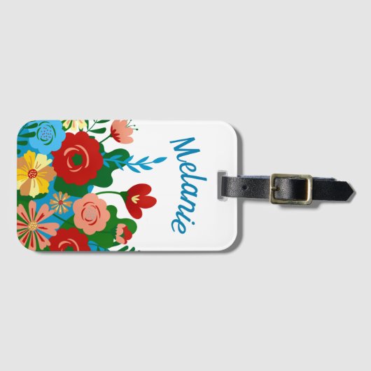 Helder Kleurrijke Bloemboeket Persoonlijk Bagagelabel (Voorkant (horizontaal))