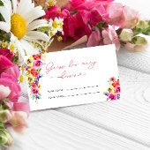 Helder kleurrijke bloemen hoeveel kussen bruids sp informatiekaartje