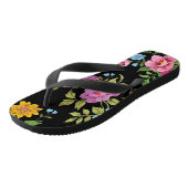 Helder Kleurrijke Bloemen Zwart Teenslippers (Schuin)