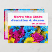 Helder kleurrijke Gerber Daisy Bouquet sla de datu Aankondigingskaart (Voorkant / Achterkant)