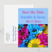 Helder kleurrijke Gerber Daisy Bouquet sla de datu Aankondigingskaart (Voorkant / Achterkant)