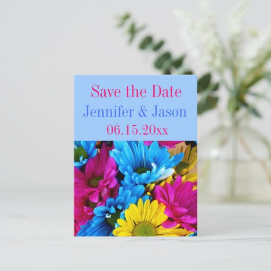 Helder kleurrijke Gerber Daisy Bouquet sla de datu Aankondigingskaart (Staand voorkant)