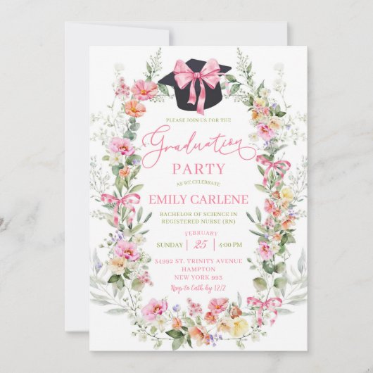 Helder Kleurrijke Lente Bloemen Meisje Afstuderen Kaart (Voorkant)