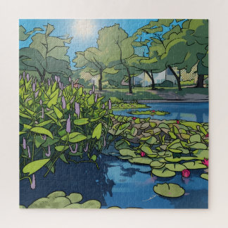 Helder Kleurrijke Pop Art Koi Vijver Illustratie Legpuzzel