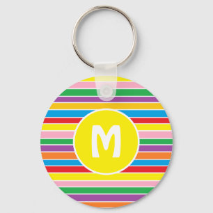 Helder Kleurrijke Regenboog Gestreepte Monogram Sleutelhanger
