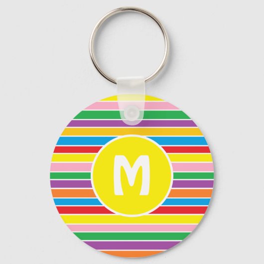 Helder Kleurrijke Regenboog Gestreepte Monogram Sleutelhanger (Voorkant)