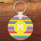 Helder Kleurrijke Regenboog Gestreepte Monogram Sleutelhanger (Voorkant)