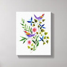 Helder Kleurrijke Vogels en Bloemen Aquarel