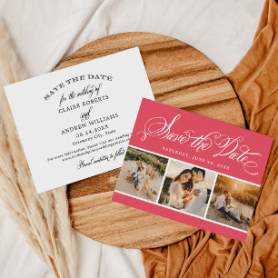 Helder Koraal Calligrafie Drie Foto Huwelijk Save The Date
