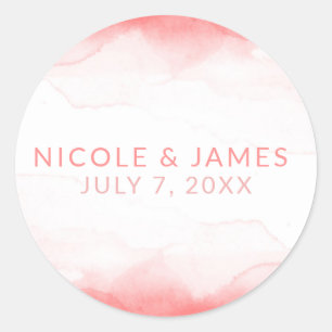 Helder Koraal Helle Waterverf Moderne Chic Bruilof Ronde Sticker