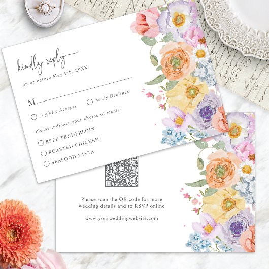 Helder Kraftig Bloemmotief RSVP Kaartje