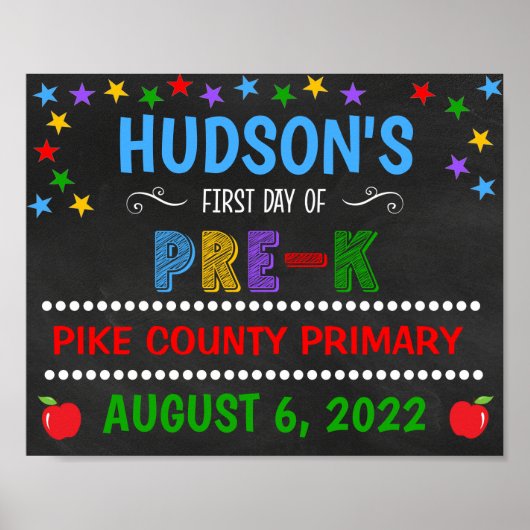 Helder krijtbord Eerste dag van Pre-K bord Poster (Voorkant)