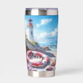 Helder kustdag – Vuurtoren en zeecharme Geïsoleerde Drinkbeker
