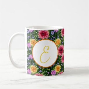 Helder lentebloempatroon monogram koffiemok