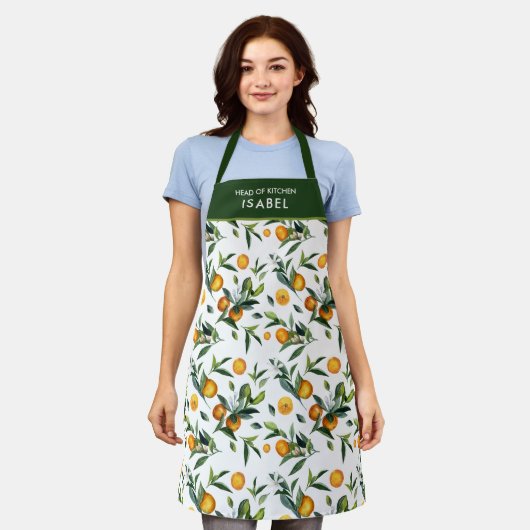 Helder levendig citrus- en bloemengebladerte chef- schort (Gedragen)