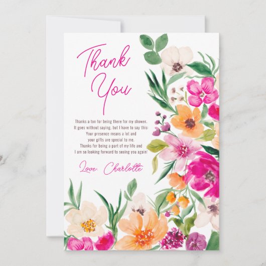 Helder, levendig en wilde bloemen schrift bruidssh bedankkaart (Voorkant)